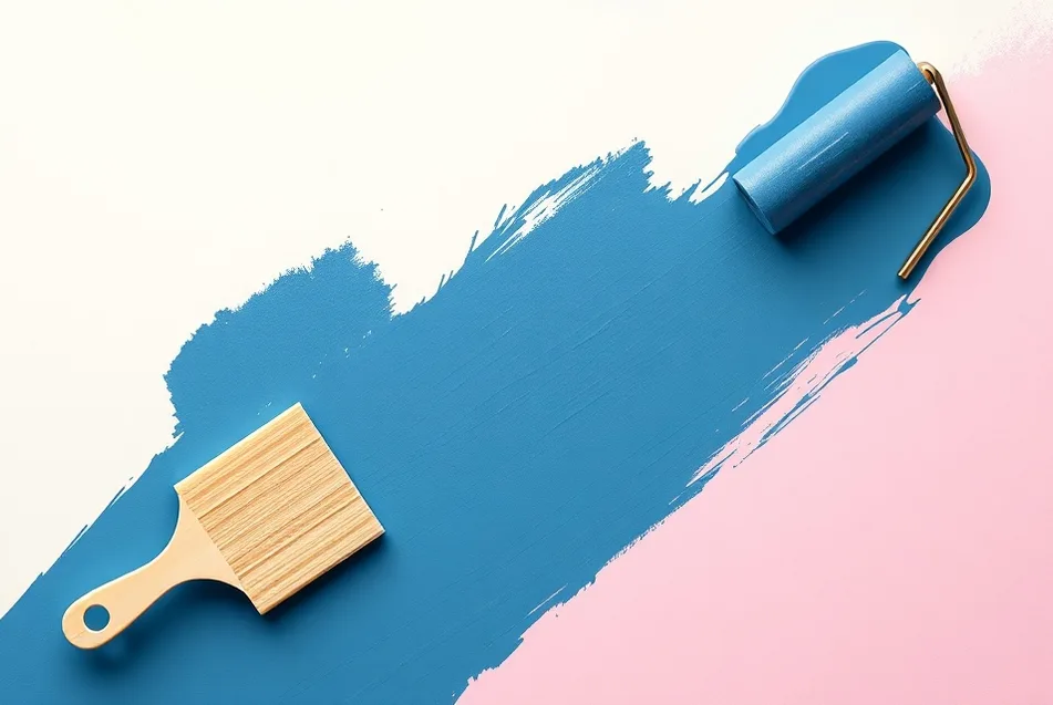 Outils de peinture disposés dans l'ordre des étapes du chantier