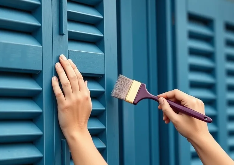 Mise en peinture au pinceau de volets et d'encadrements en bois